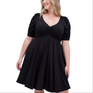 Torrid “Knit Cinch Front Skater Dress” Black Midi Very Stretchy Dress Size 1X